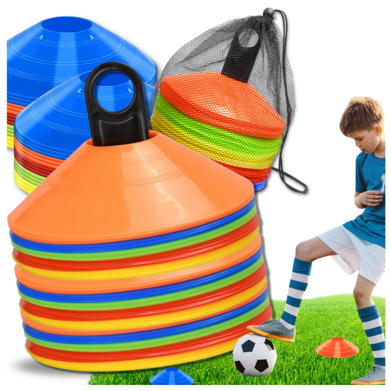 Elastīgi treniņu diski futbolam 50 gab. komplekts ar statīvu