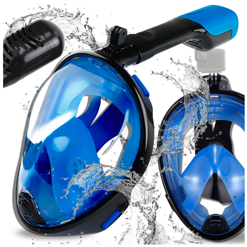 Bakalu Full Face Snorkeling Mask L/XL with GoPro Mount, Black/Blue