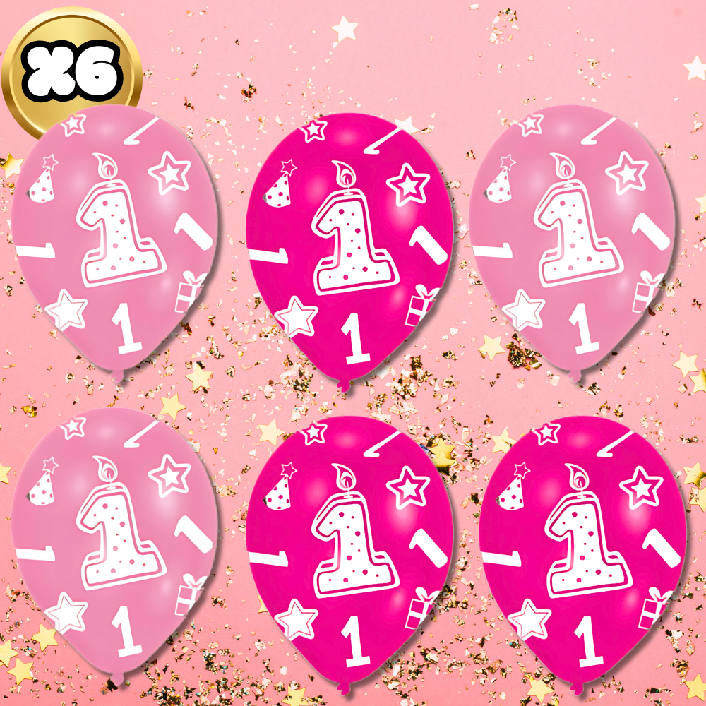 Bakalu 1st Birthday Latex Balloons, Pink, 6 Pcs