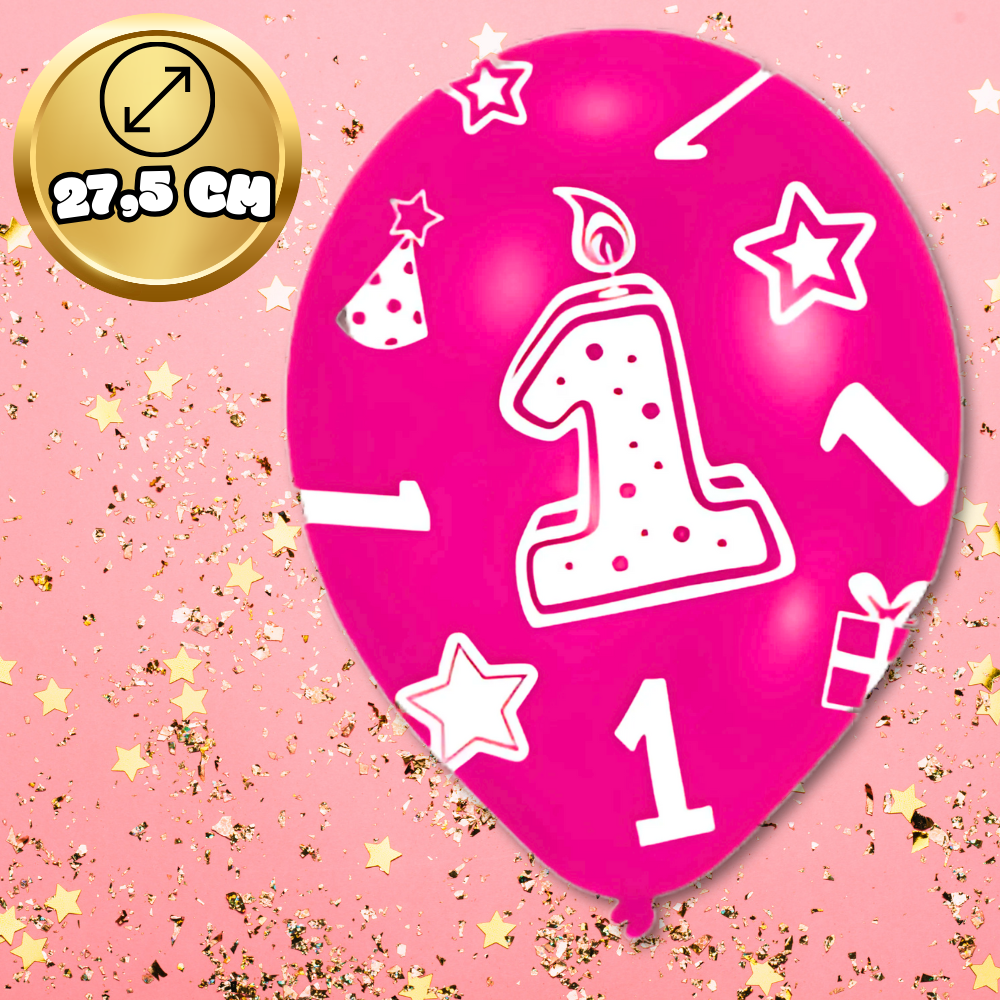 Bakalu 1st Birthday Latex Balloons, Pink, 6 Pcs