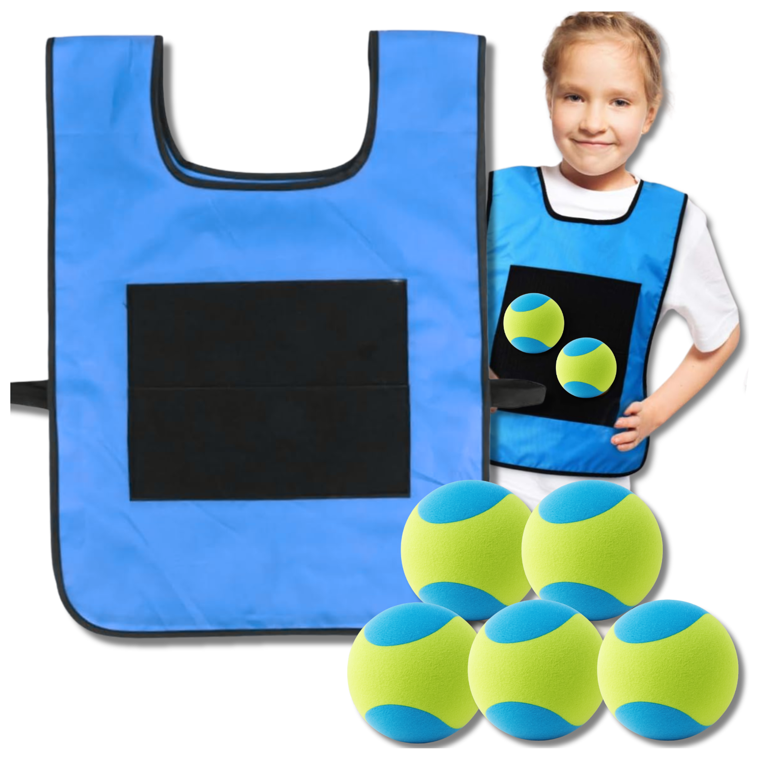 Sticky Vest Tag Game for Kids with 5 Soft Dodgeballs, Blue