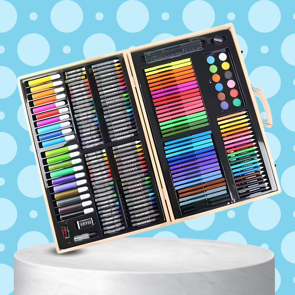 Kids Art Set in Carrying Case with Crayons Markers Paints and Pastels