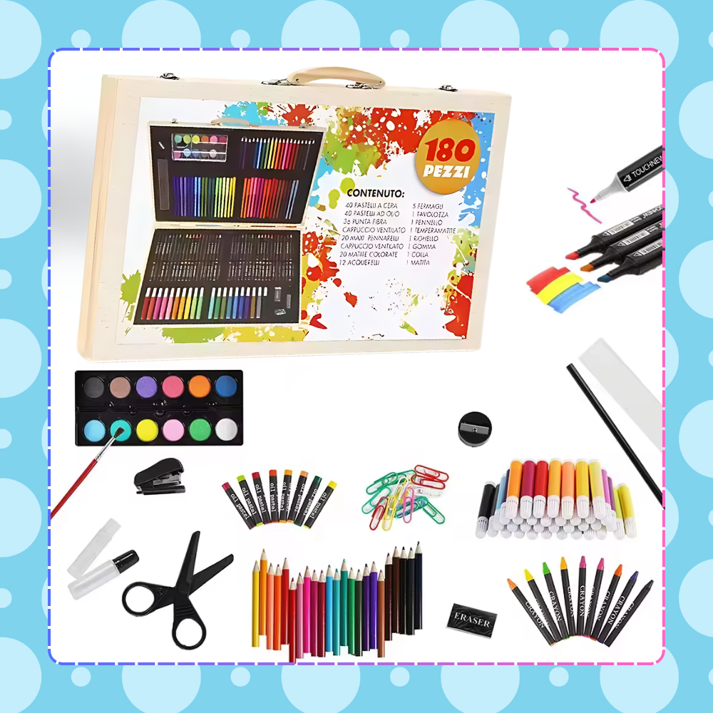 Kids Art Set in Carrying Case with Crayons Markers Paints and Pastels