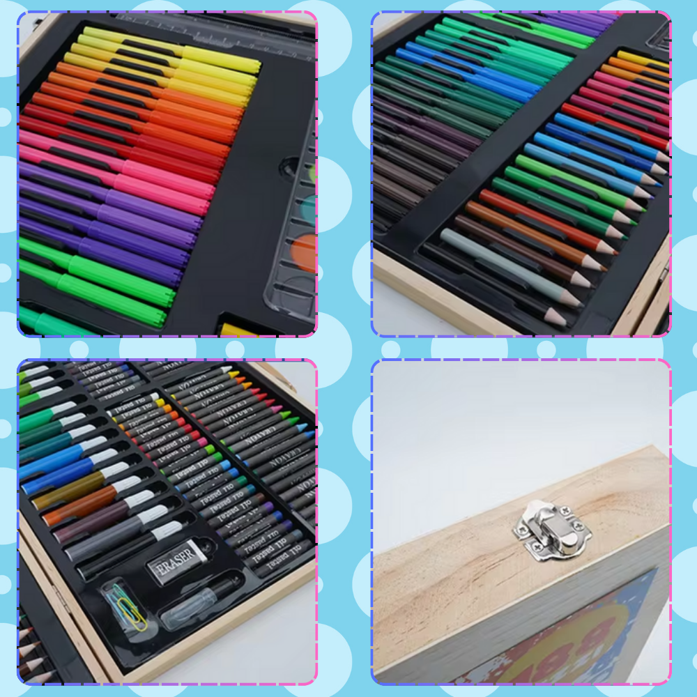 Kids Art Set in Carrying Case with Crayons Markers Paints and Pastels