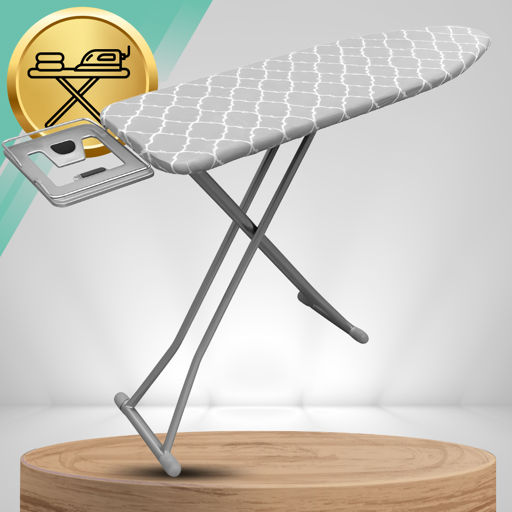 Premium Ironing Board 130x34cm with Adjustable Height 70-87cm and Iron Rest, Grey