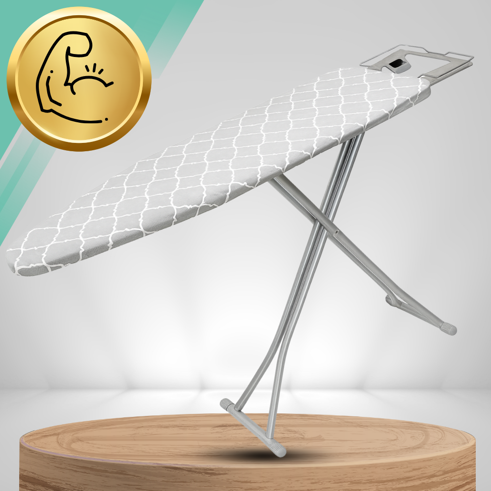 Premium Ironing Board 130x34cm with Adjustable Height 70-87cm and Iron Rest, Grey