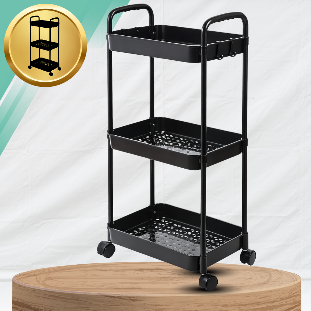 3-Tier Rolling Storage Cart on Wheels Mobile Utility Trolley, Black (0)
