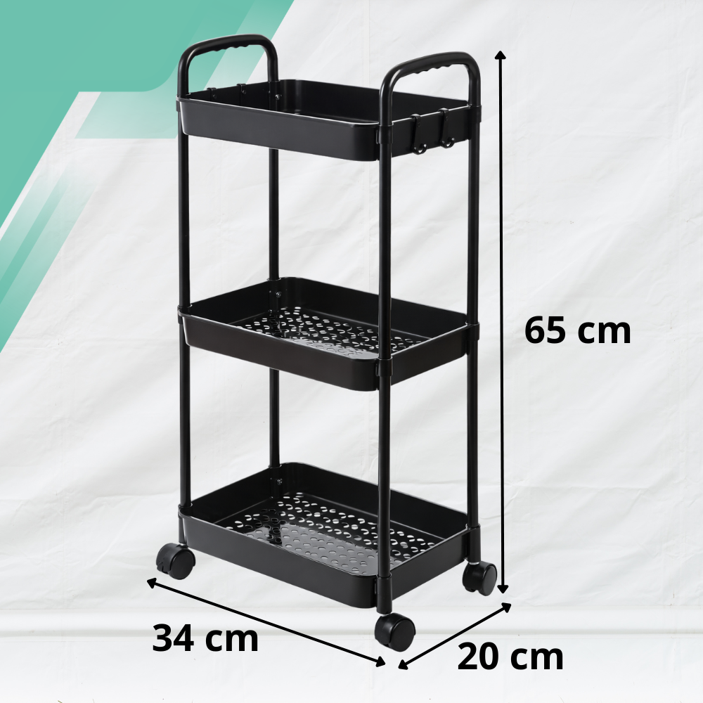 3-Tier Rolling Storage Cart on Wheels Mobile Utility Trolley, Black (2)