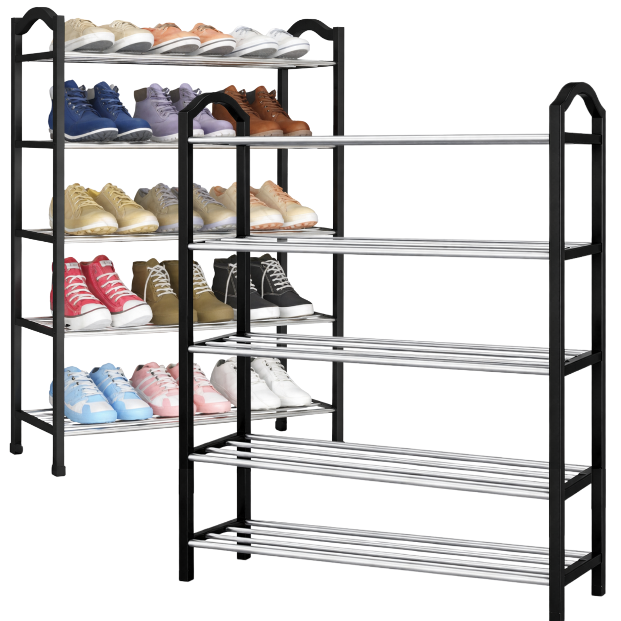 Loft stila 5 līmeņu apavu plaukts priekšnamam, melns