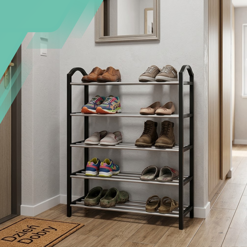 Loft Style 5-Tier Shoe Rack Hallway Organizer, Black