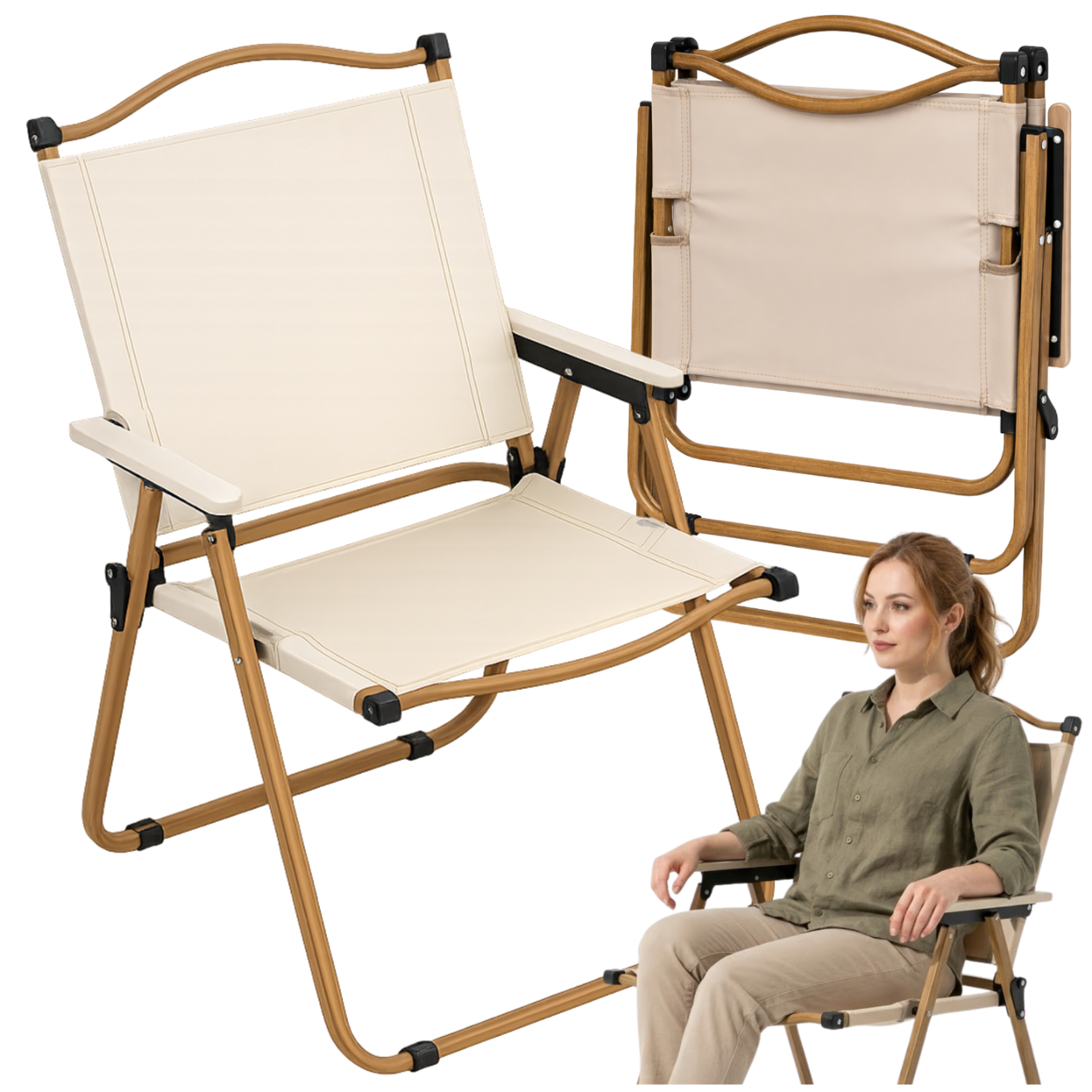 Saliekams dārza krēsls terasei un balkonam, metāla kempinga krēsls