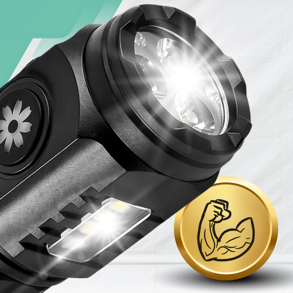 Uzlādējams LED taktiskais lukturis ar magnētu un sānu gaismu, USB-C, melns