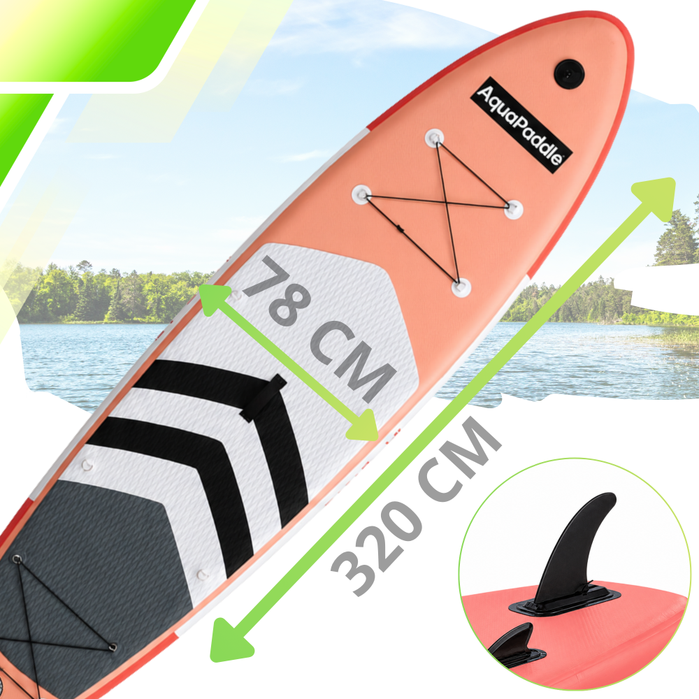 AquaPaddle SUP Board 320 cm, Set with Paddle, Pump and Backpack, 180 kg
