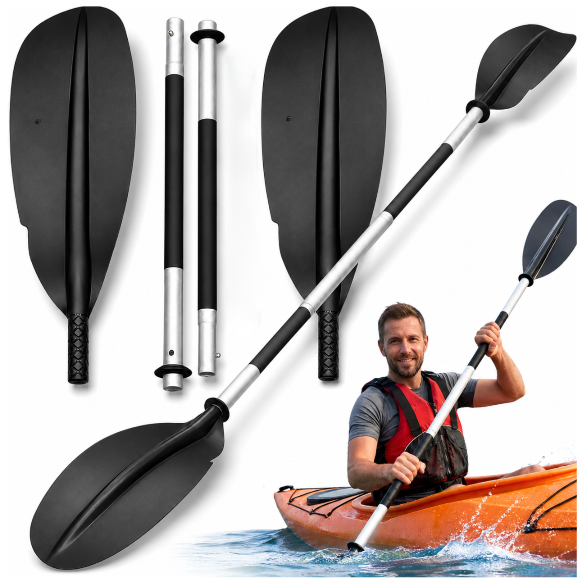 Folding Aluminum Paddle for Kayak, SUP Board and Boat, 221 cm