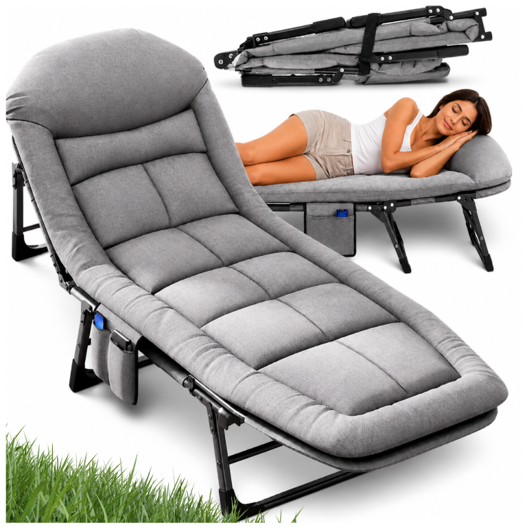 Folding Garden Lounger with Adjustable Backrest, Grey