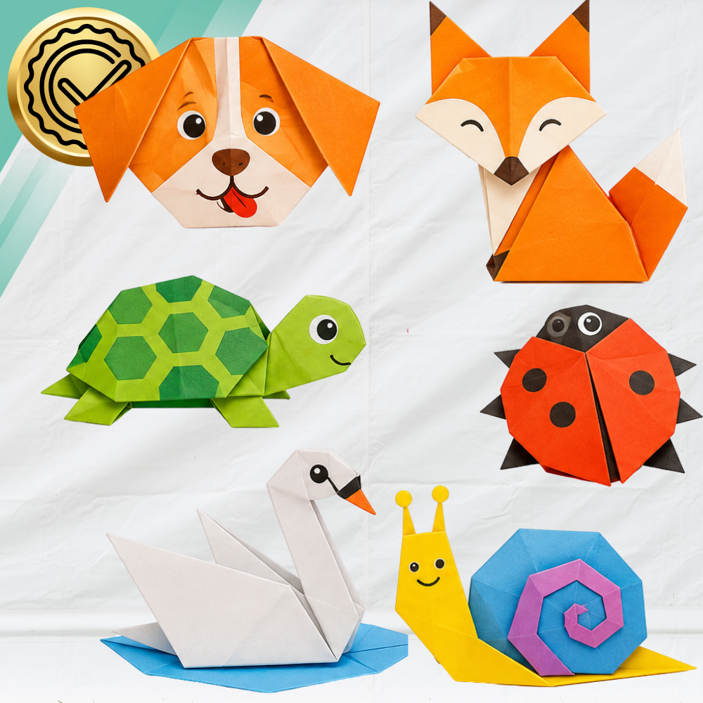 Origami komplekts bērniem, 54 lapas, 27 dzīvnieku modeļi ar instrukciju