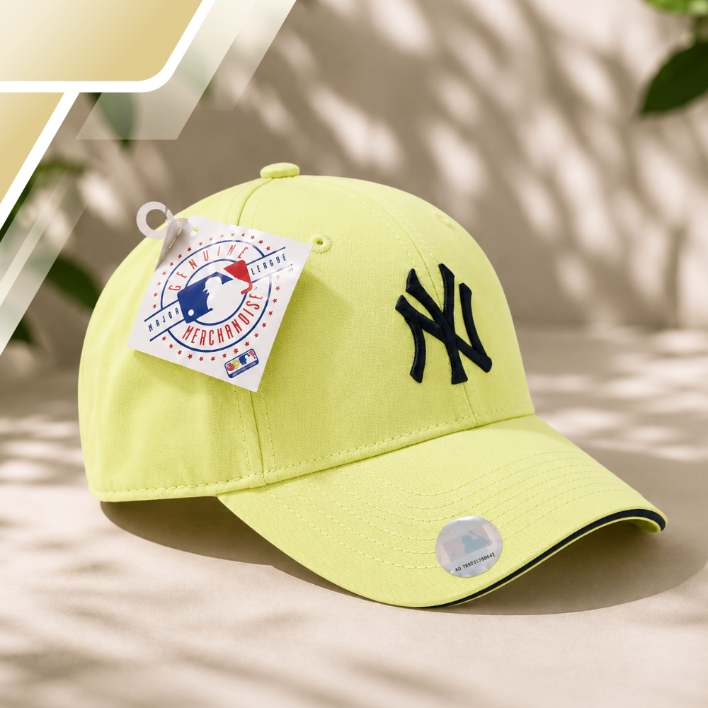 New York Yankees MLB Stretch Fit kokvilnas cepure ar nagu, dzeltena