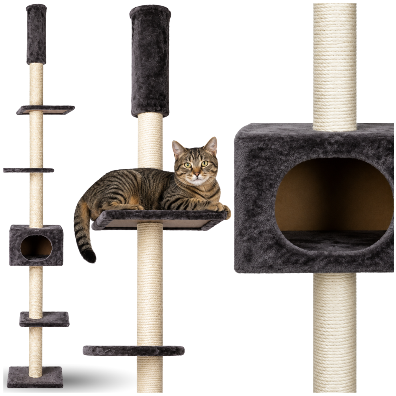 Karlie Cometa Floor-to-Ceiling Cat Tree Scratching Post 233-263 cm, Grey-Beige