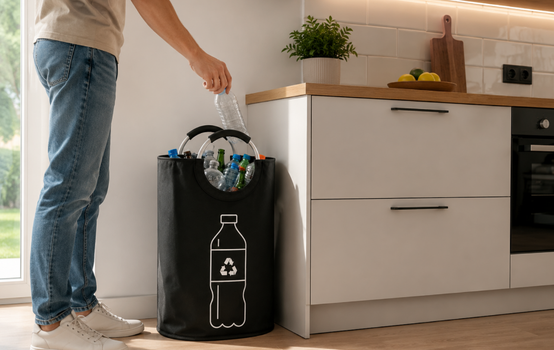 Saliekama soma pudeļu un skārdeņu šķirošanai 82 l KZ1328, 72 x 38 cm, melna