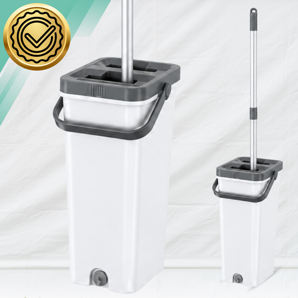 Grīdas mops ar divu nodalījumu spaini Wash + Dry, 33 cm alumīnija galva, 4 mikrošķiedras uzgaļi