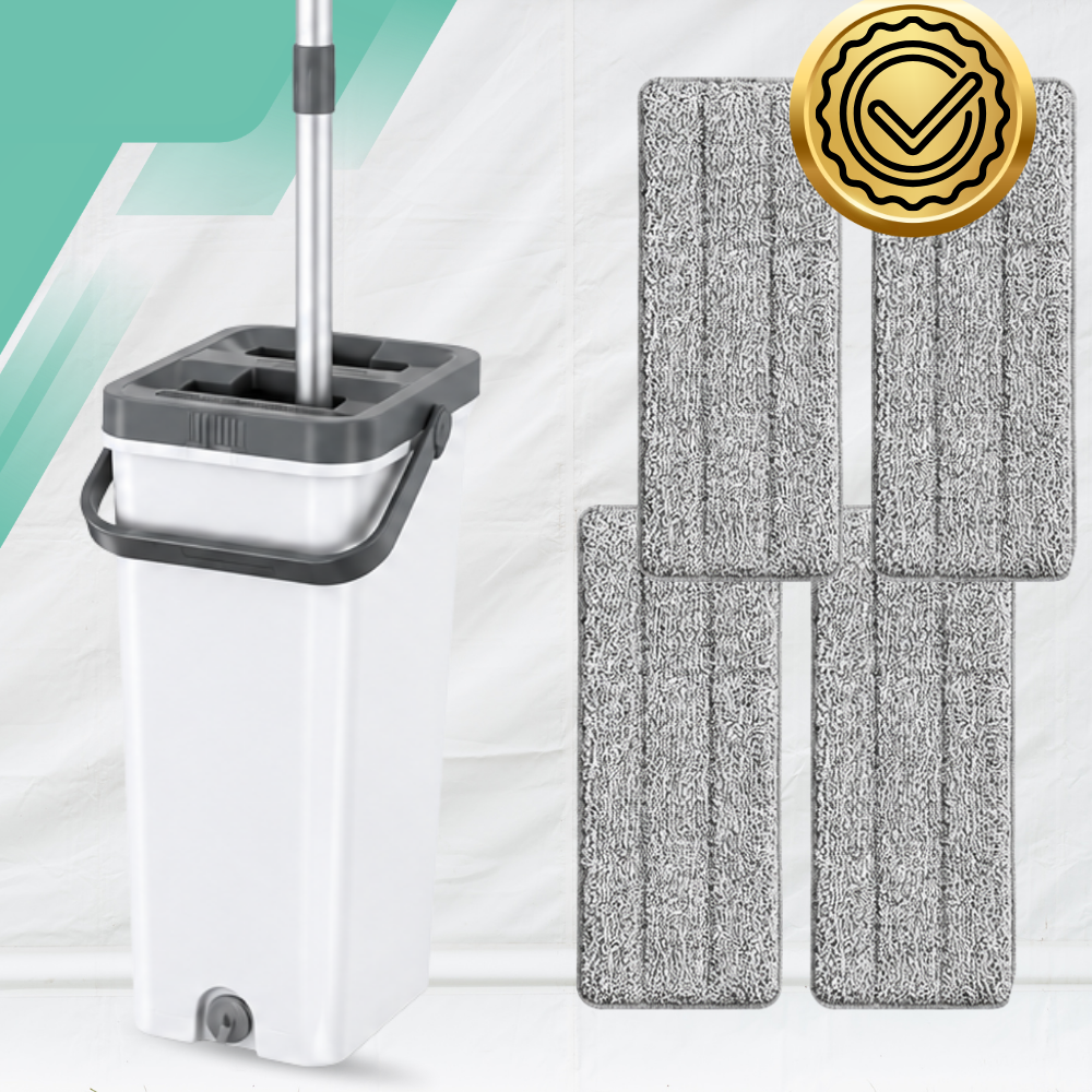 Grīdas mops ar divu nodalījumu spaini Wash + Dry, 33 cm alumīnija galva, 4 mikrošķiedras uzgaļi