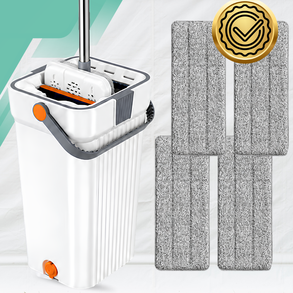 Grīdas mops ar 2 nodalījumu spaini Wash + Dry, 33 cm un 4 mikrošķiedras uzgaļi