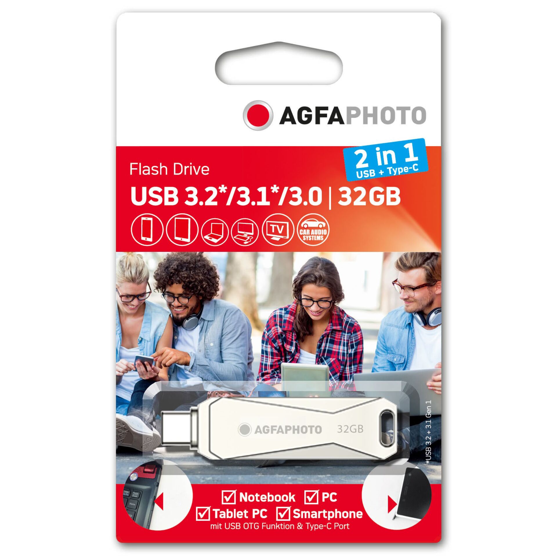 Zibatmiņa AgfaPhoto 2in1 32GB USB Type-C