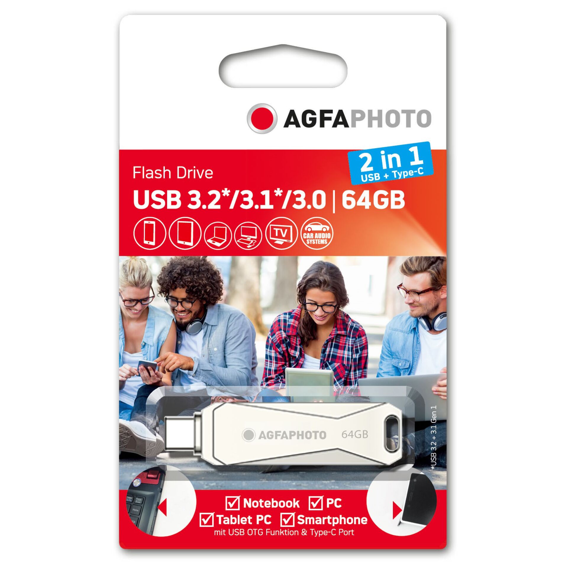 USB zibatmiņa AgfaPhoto 2in1 64GB USB-C