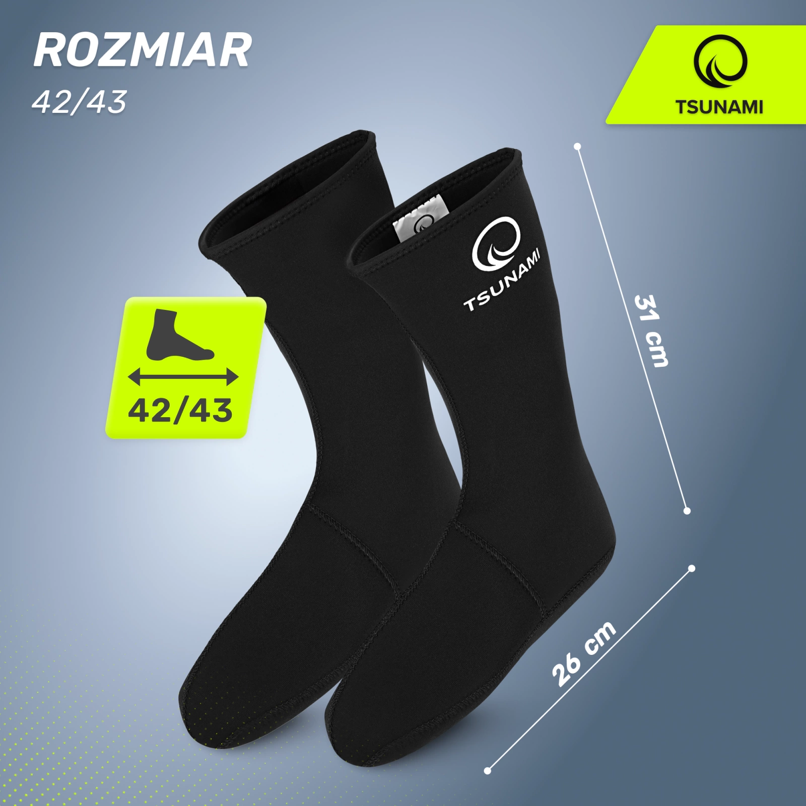 TSUNAMI 5 mm Neoprene Socks for Cold Water Swimming, 42/43, black