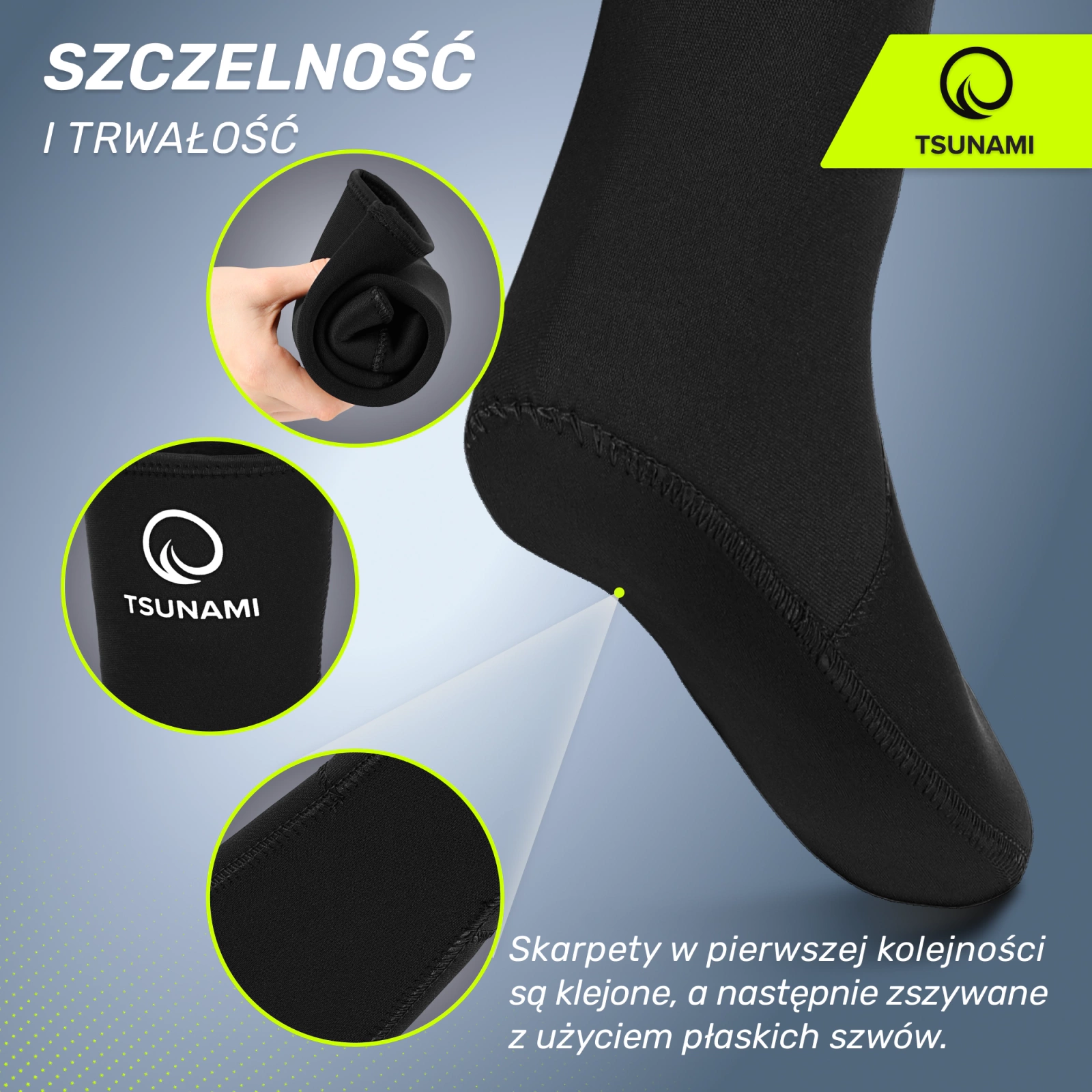 TSUNAMI 5 mm Neoprene Socks for Ice Swimming & Diving, Size 44/45, black