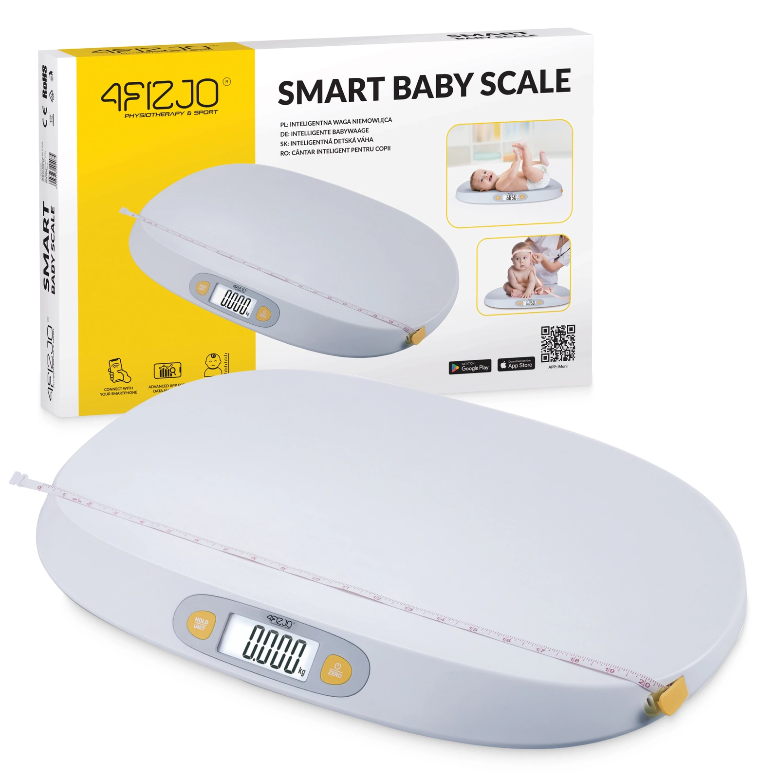 Elektroniskie bērnu svari 4FIZJO BABY ar Bluetooth lietotni, balti