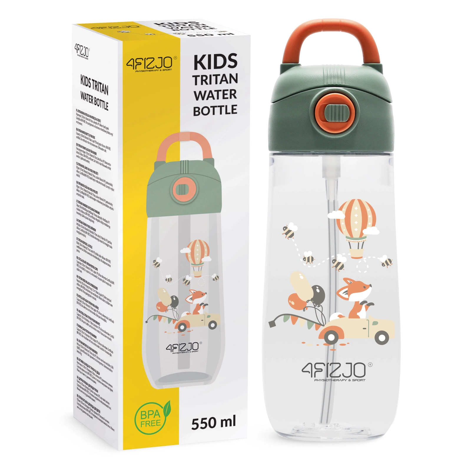 4FIZJO kids water bottle 550 ml with straw, multicolor