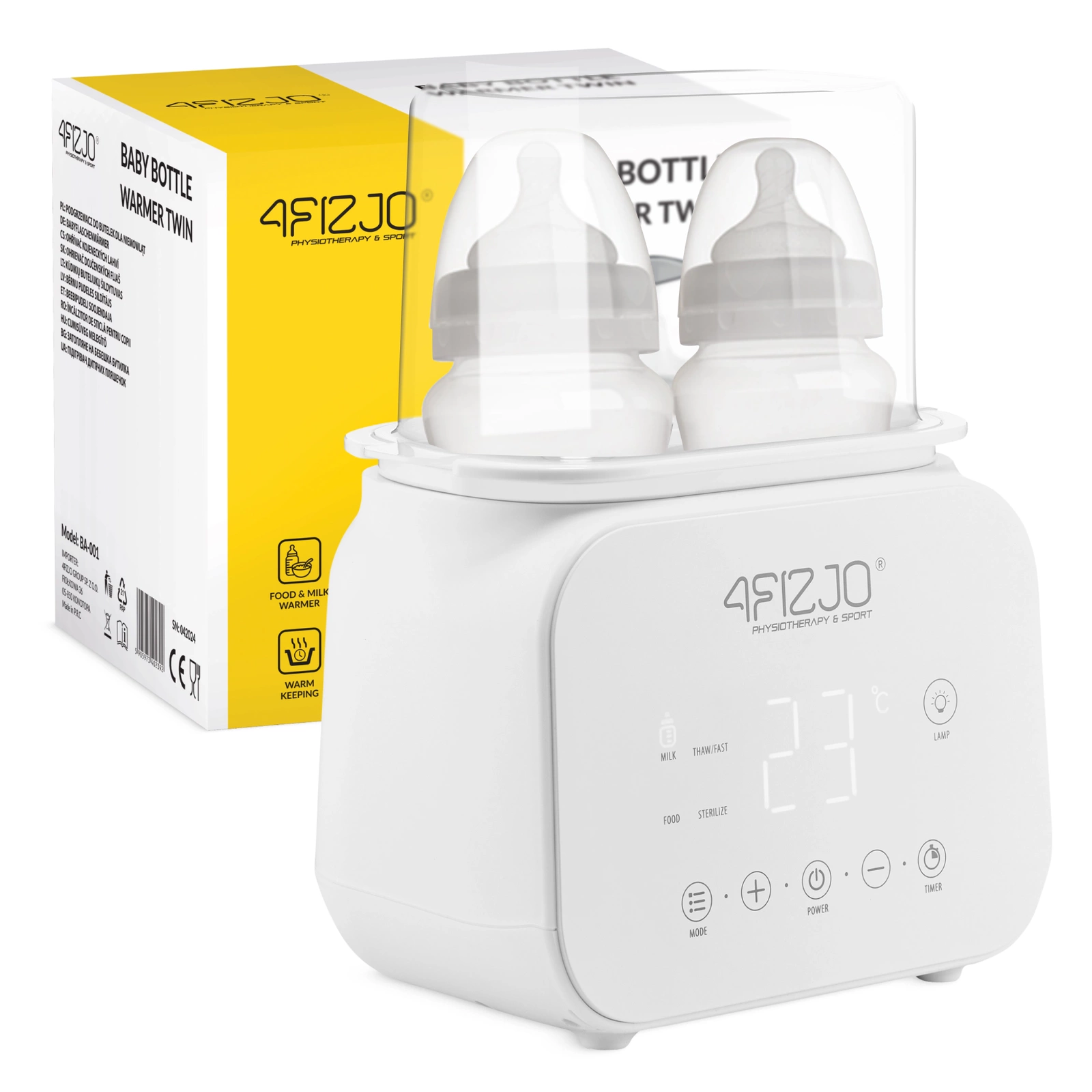 Dubultais pudeļu sildītājs un sterilizators 4FIZJO TWIN, balts
