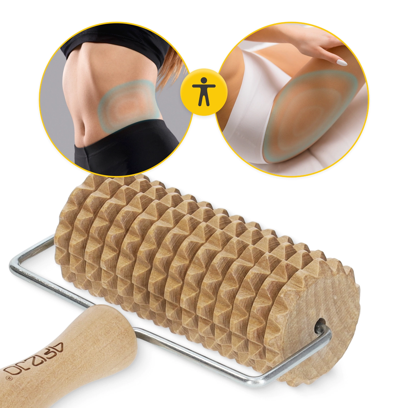 4Fizjo Large Wooden Body Massage Roller with Handle, Brown