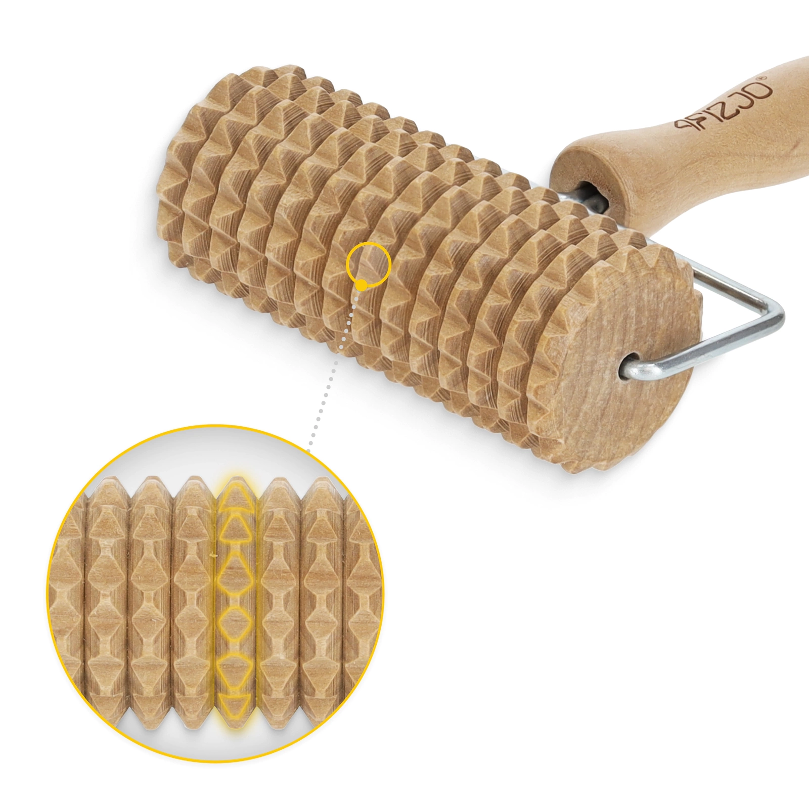 4Fizjo Large Wooden Body Massage Roller with Handle, Brown