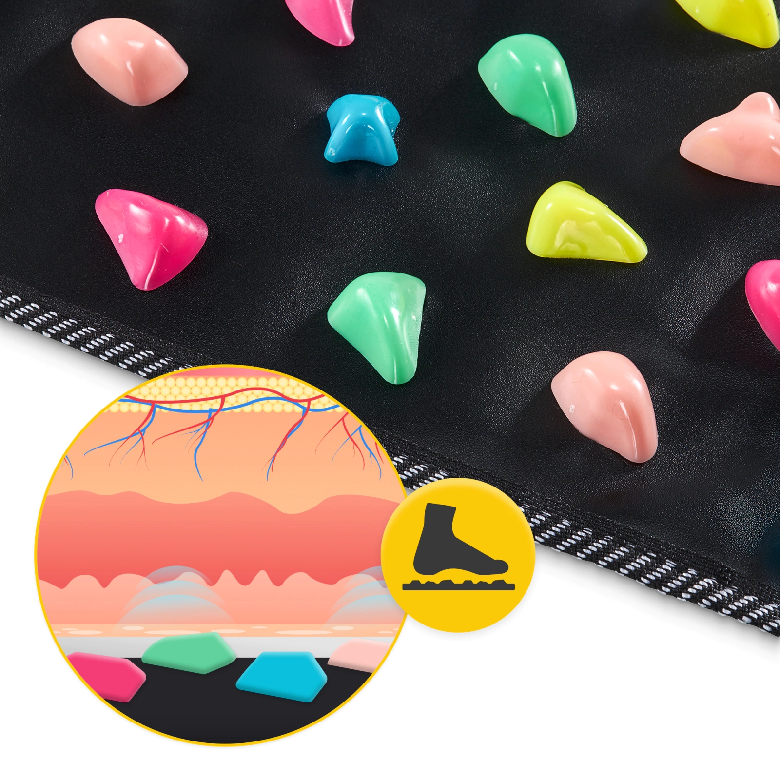 4Fizjo Acupressure Foot Massage Mat with Stones, 140 x 35 cm, Black