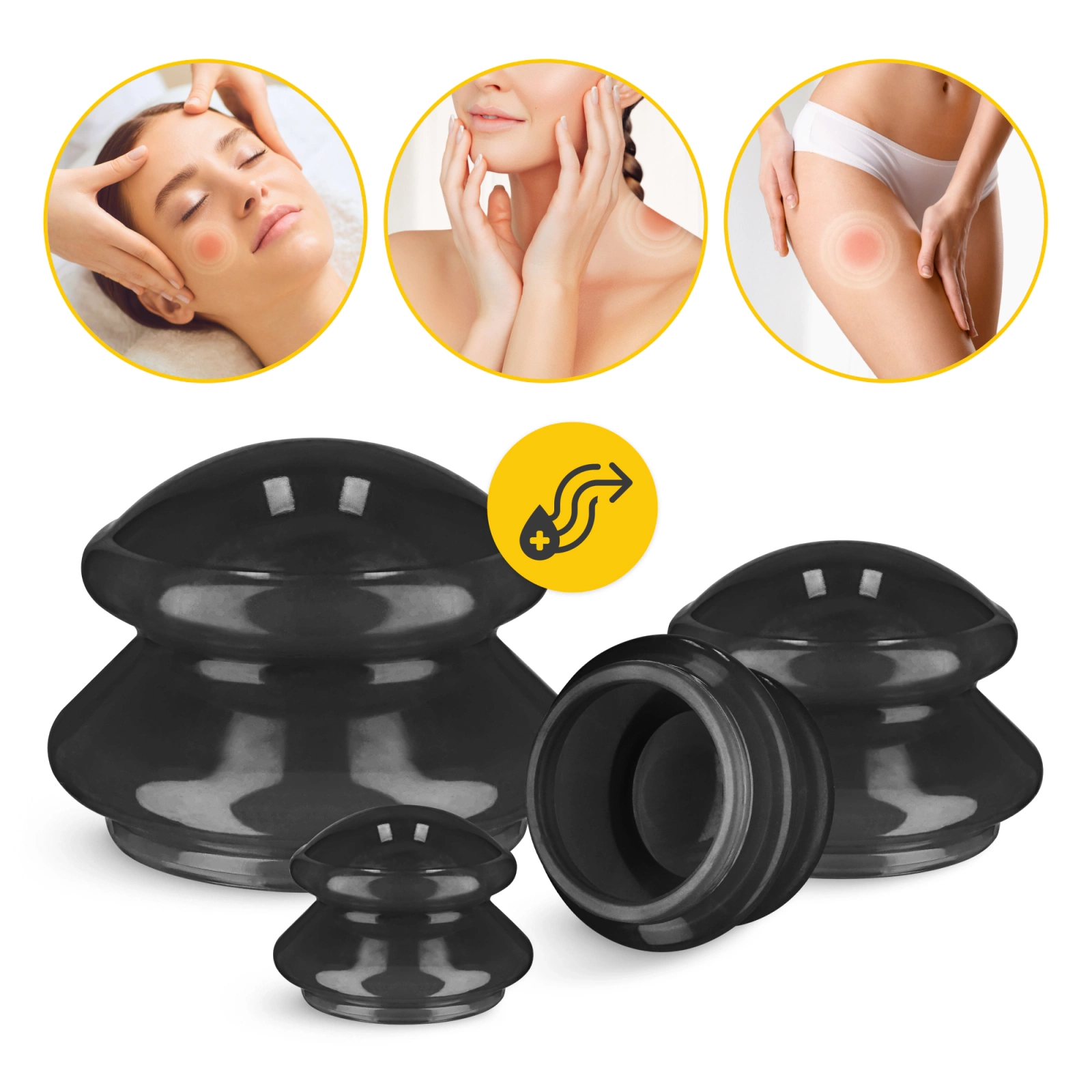 4Fizjo MED+ Silicone Cupping Therapy Set, 4 pcs, Black
