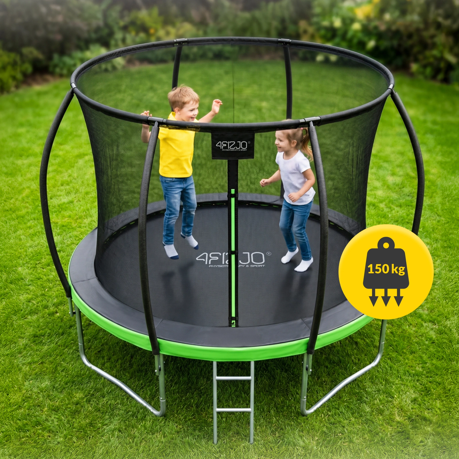 4Fizjo PRO Dārza batuts bērniem ar drošības tīklu, 252 cm (8FT), zaļš/melns