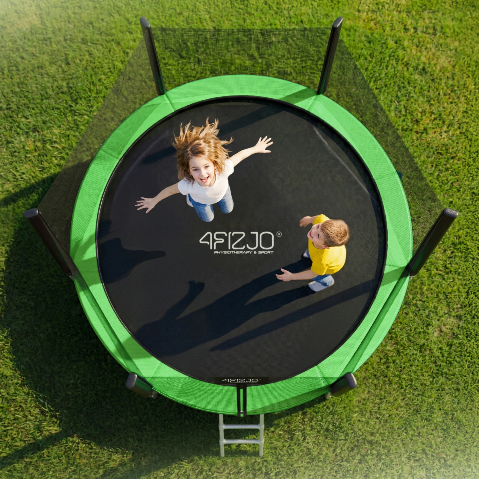4Fizjo CLASSIC 252 cm (8FT) Garden Trampoline with Safety Net and Ladder, Green/Black