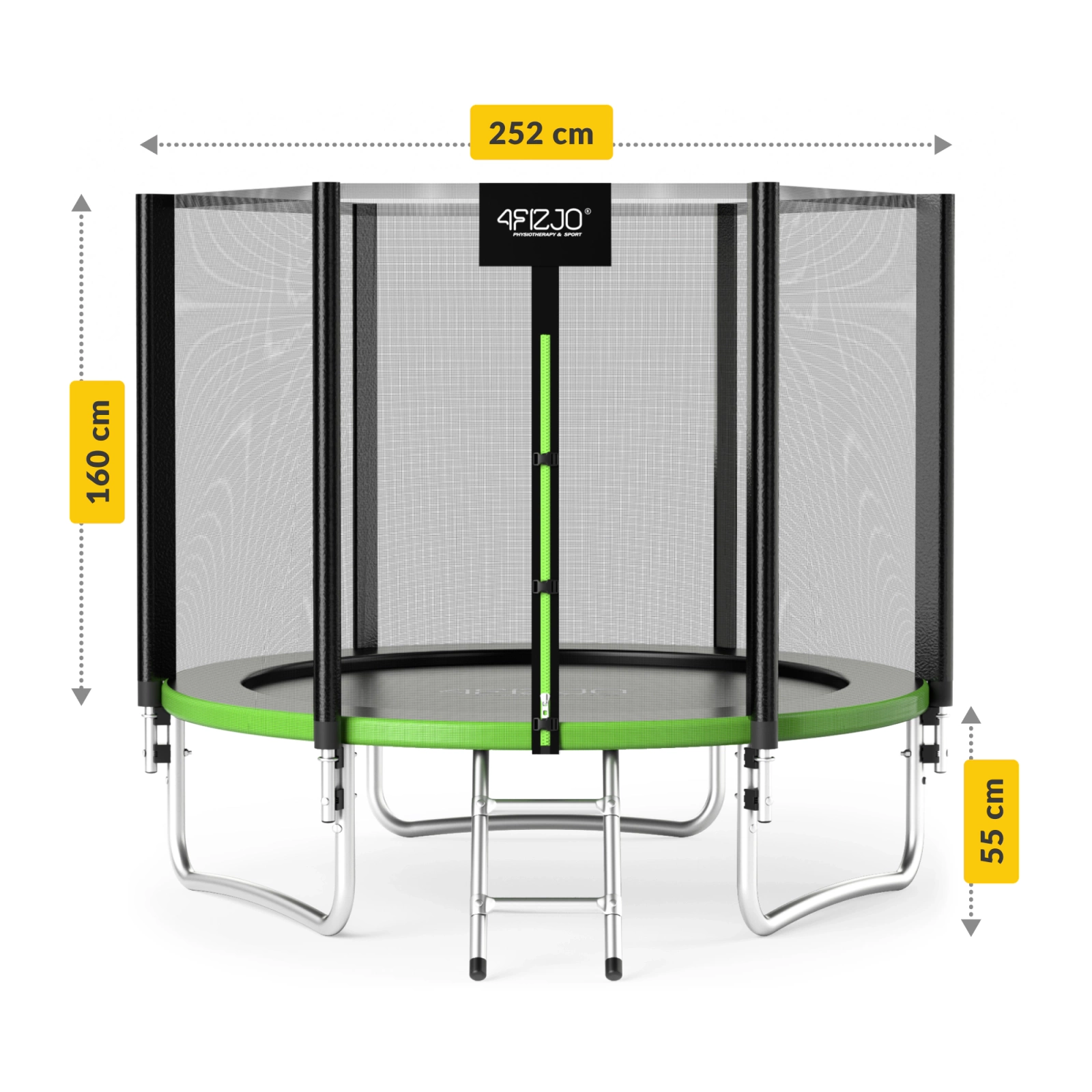 4Fizjo CLASSIC 252 cm (8FT) Garden Trampoline with Safety Net and Ladder, Green/Black