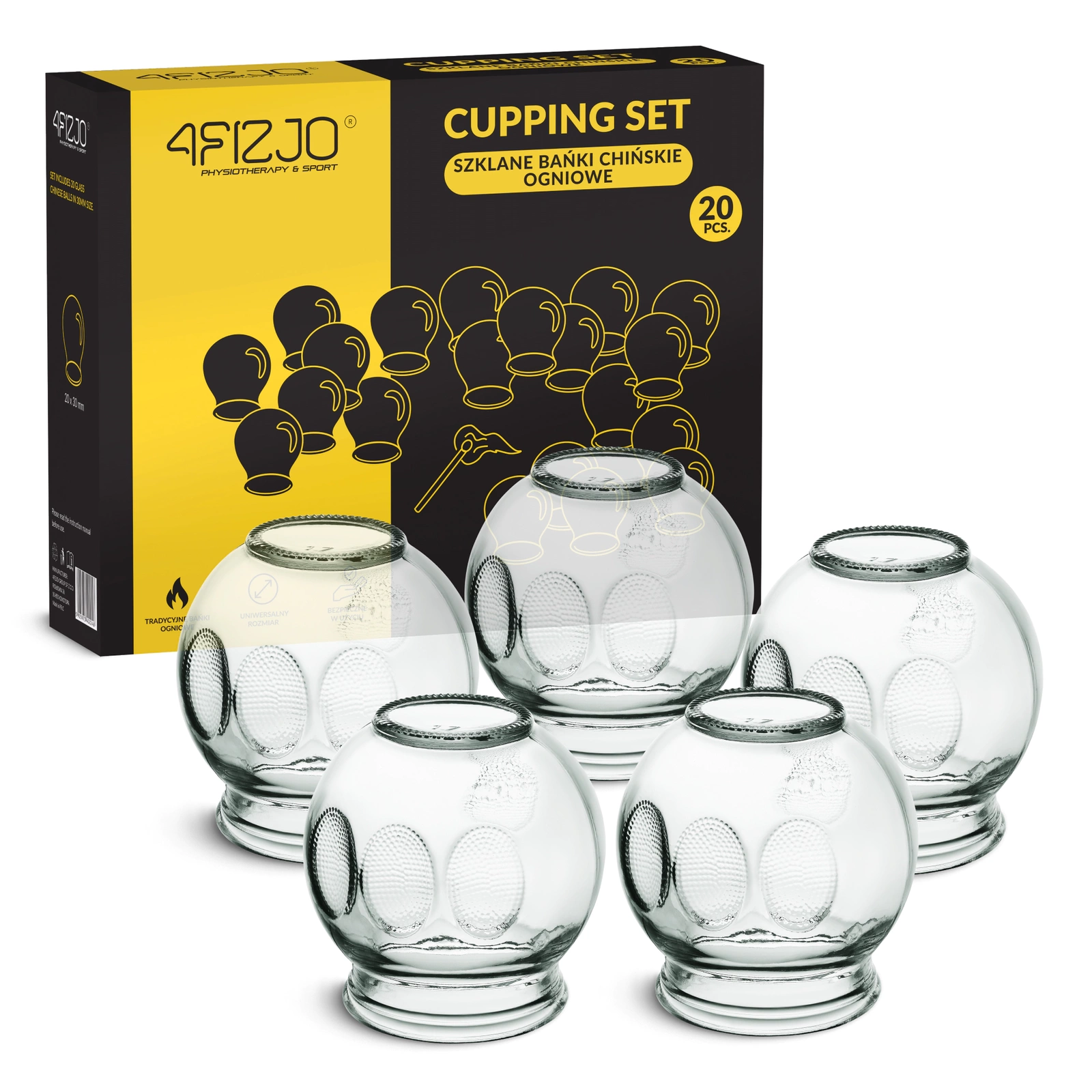 4Fizjo Glass Fire Cupping Set, 20 pcs