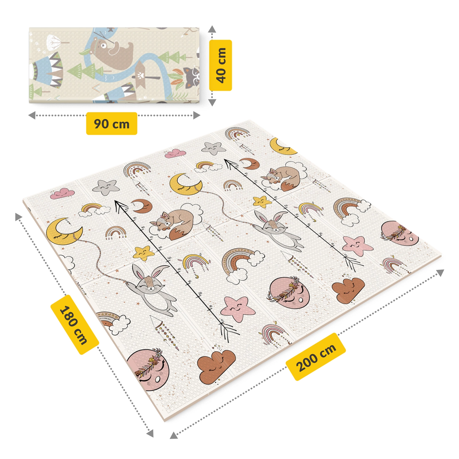 4Fizjo Boho Dream Foldable Educational Play Mat, 200 x 180 cm