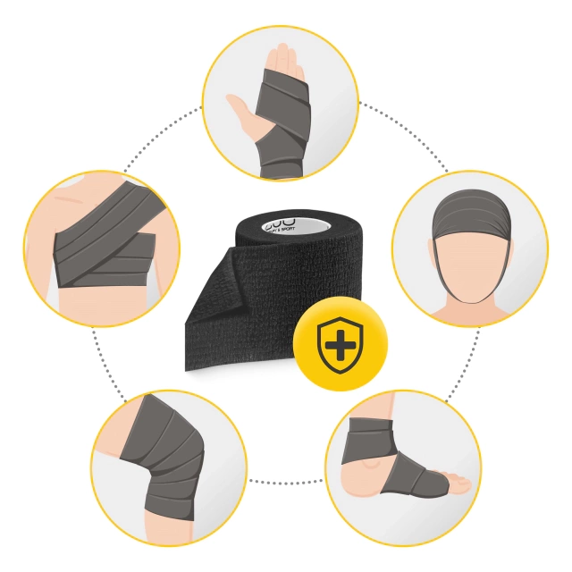 4Fizjo Self-Adhesive Cohesive Bandage 4.5m x 5cm, Black