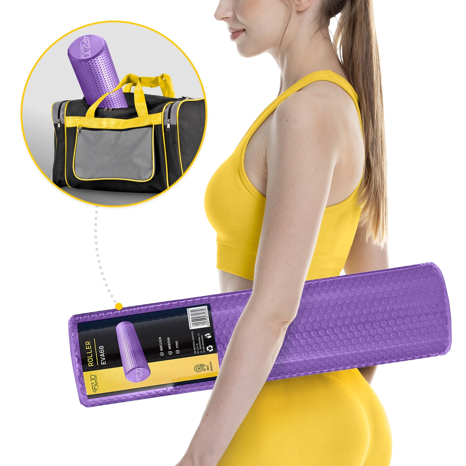 4Fizjo CARE+ Massage Roller with Bumps, 60 cm, Purple