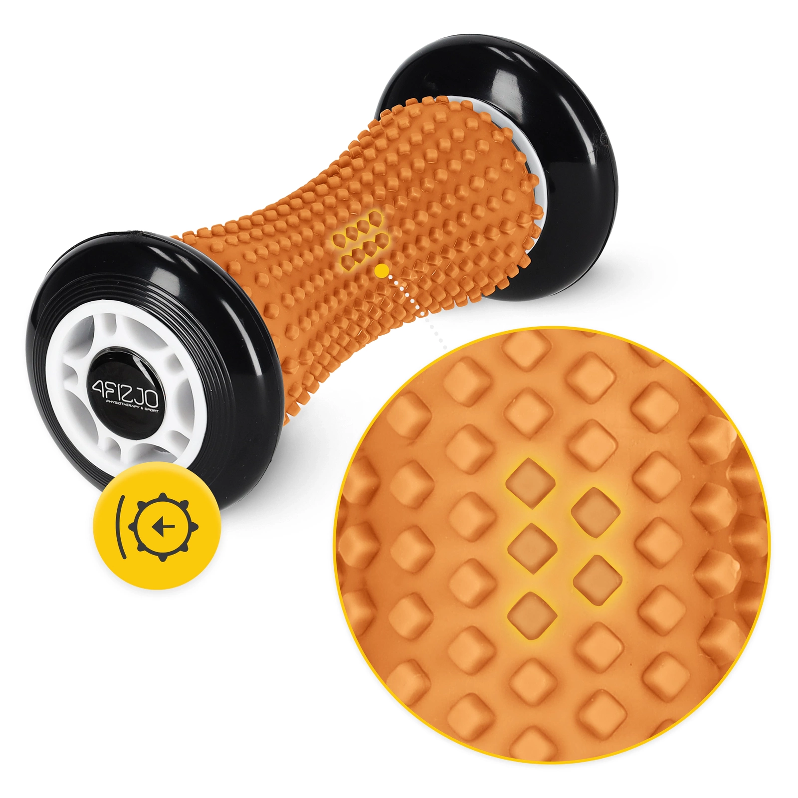 4Fizjo Spike Roller Massage Roller with Spikes, 17 cm, Orange/Black