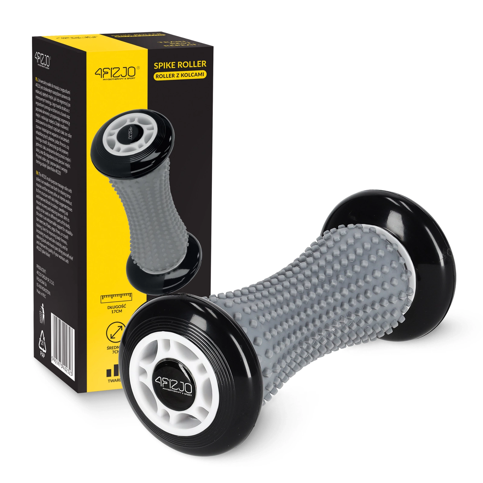 Массажный ролик с шипами SPIKE ROLLER 17 см, серый