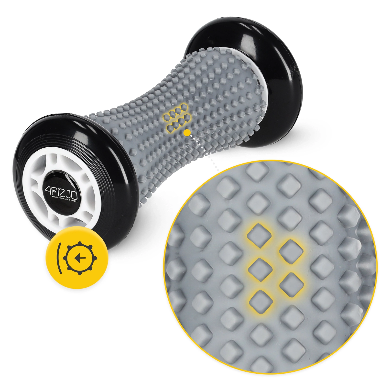 4Fizjo Spike Roller masāžas rullis ar izciļņiem 17 cm, pelēks/melns
