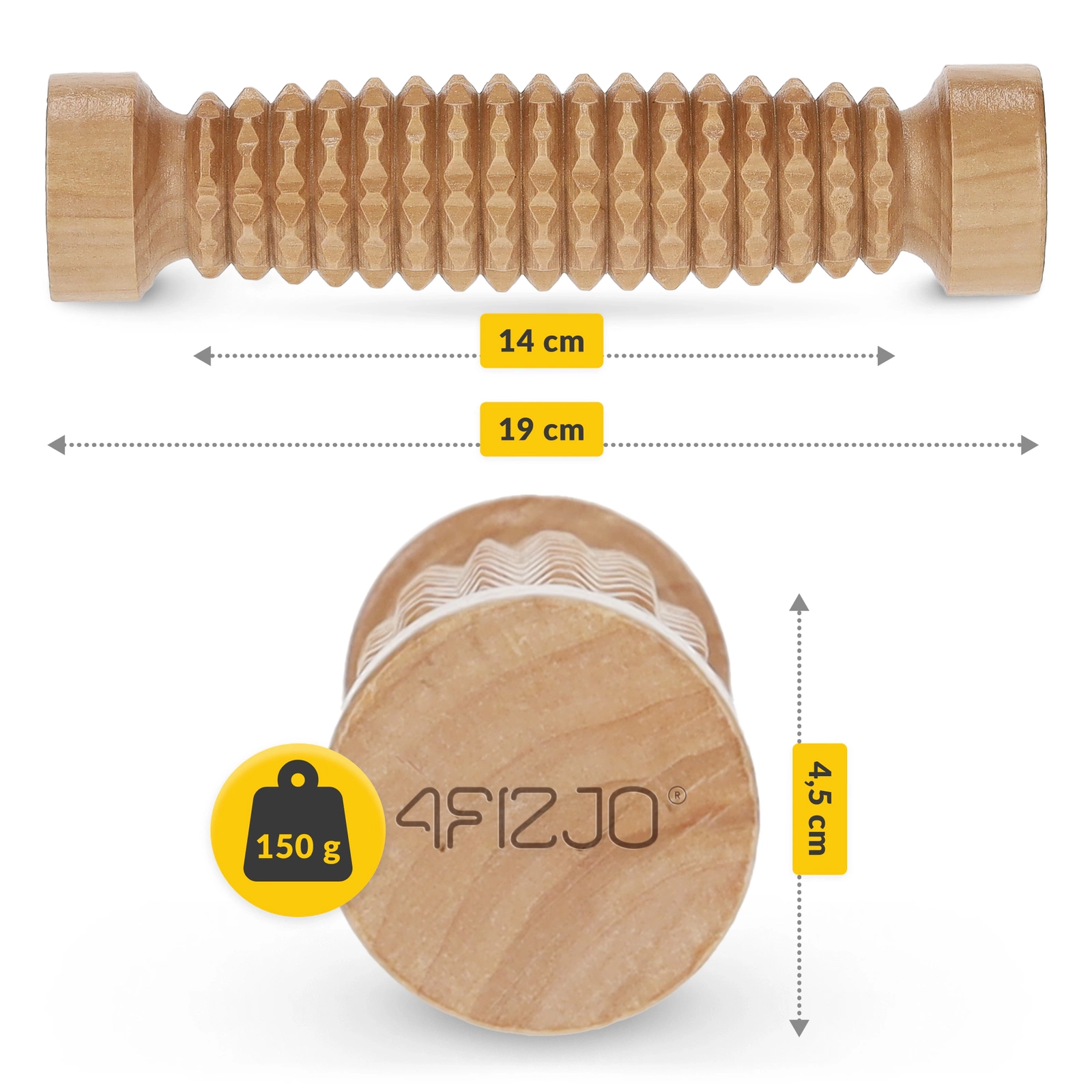 4Fizjo Wooden Massage Roller for Body, Feet and Hands, Brown