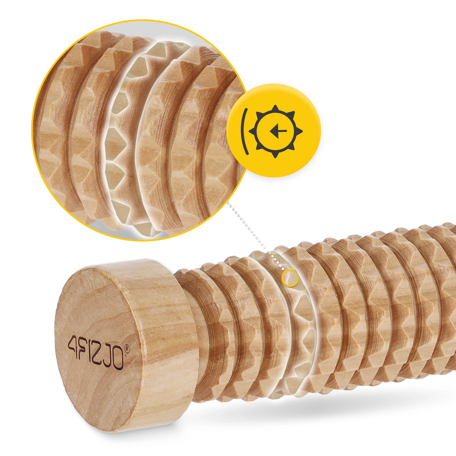 4Fizjo Wooden Massage Roller for Body, Feet and Hands, Brown