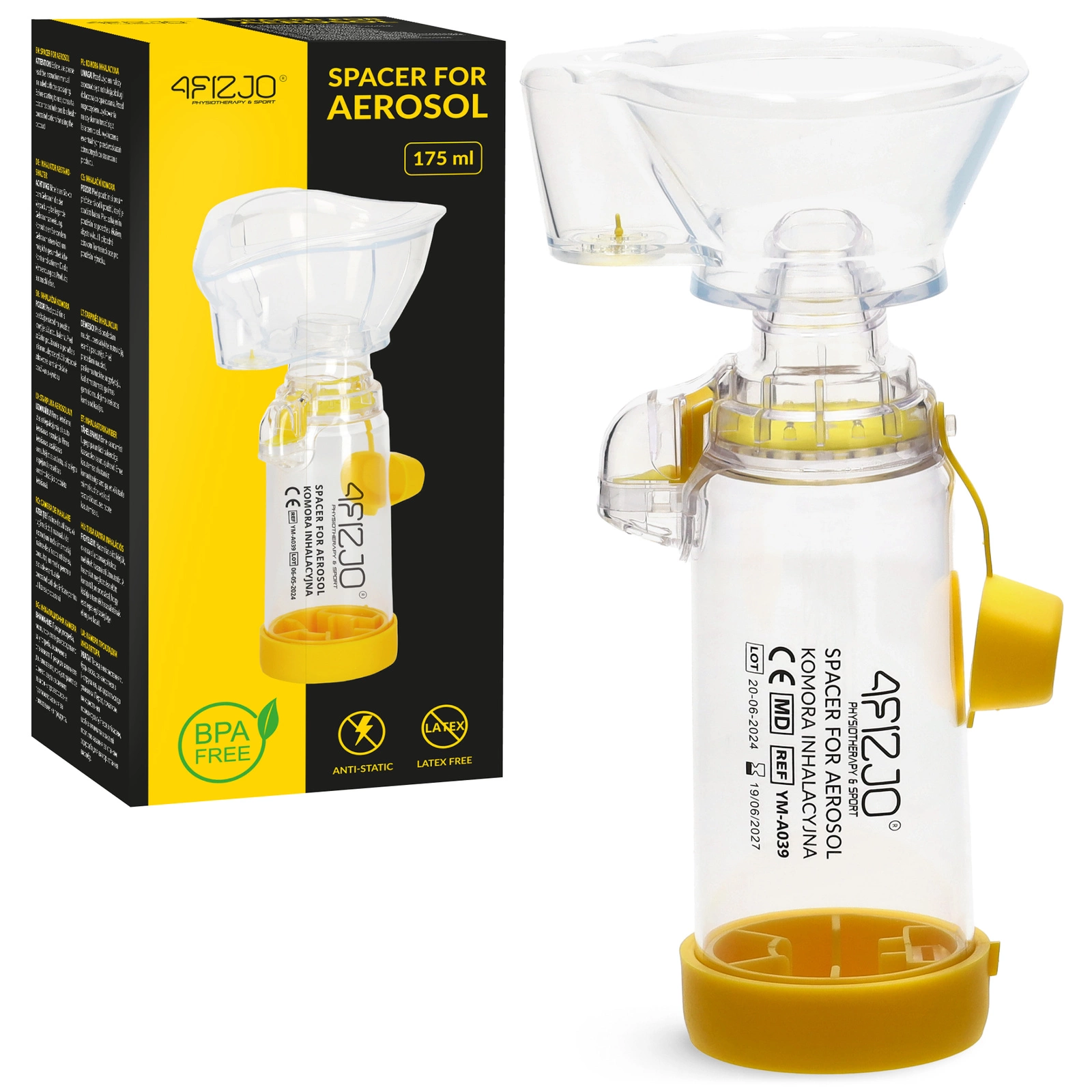 4FIZJO Inhaler Spacer Chamber for Children and Adults, Yellow